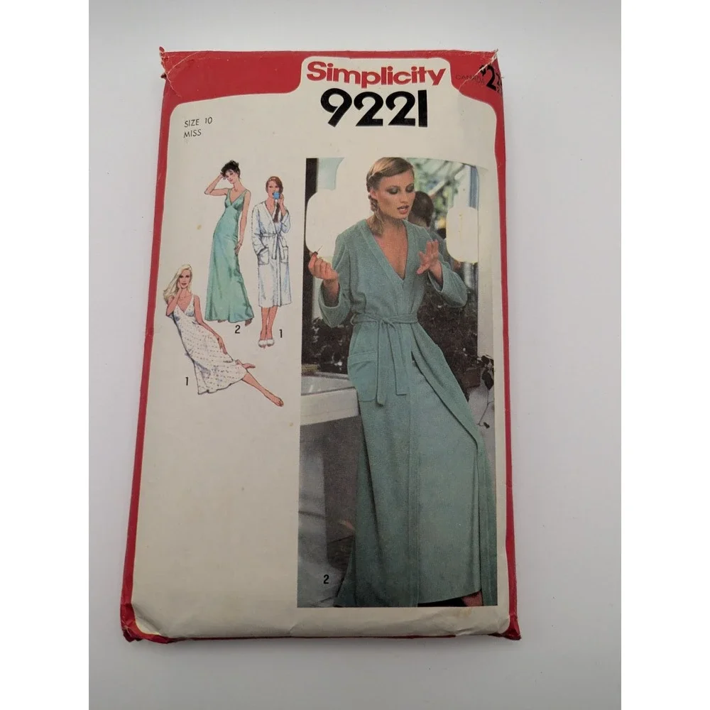 Vtg 1979 Simplicity 9221 Sewing Pattern Misses Wrap Robe Nightgowns Size 10 Cut‎